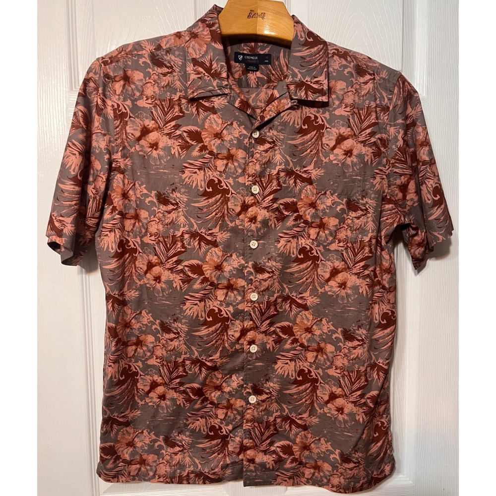 Cremieux Classics Mens M Brown Mauve Floral Tropical Cotton Short Sleeve Shirt
